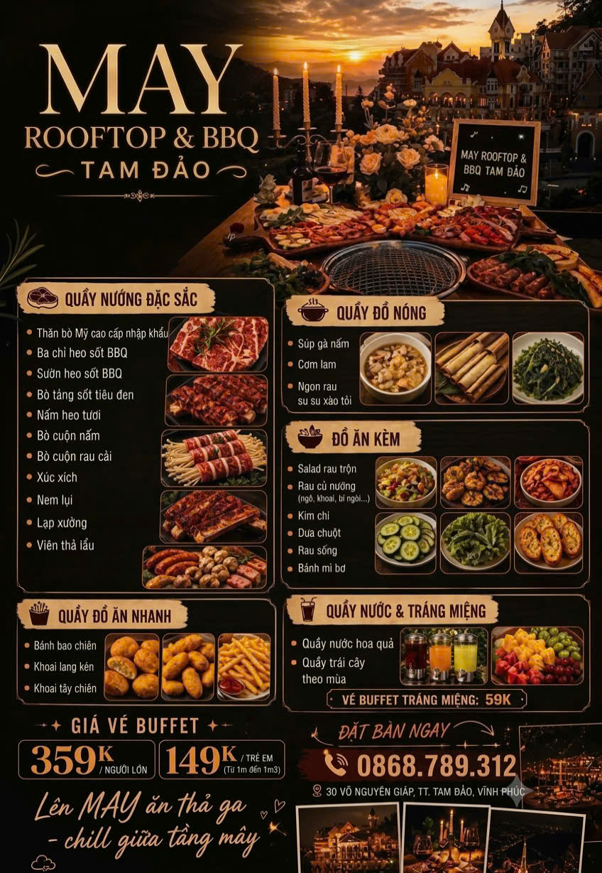 Menu buffet 359K tại MAY