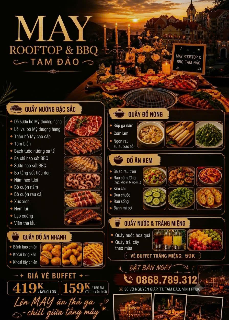 Menu buffet 419K tại MAY